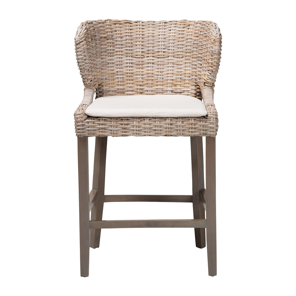 Baxton Studio Bali & Pari Niesha Handwoven Rattan Counter Stool Mahogany Frame with Cushion MD-39928-Luca Grey/NT Rattan-Cushion-CS