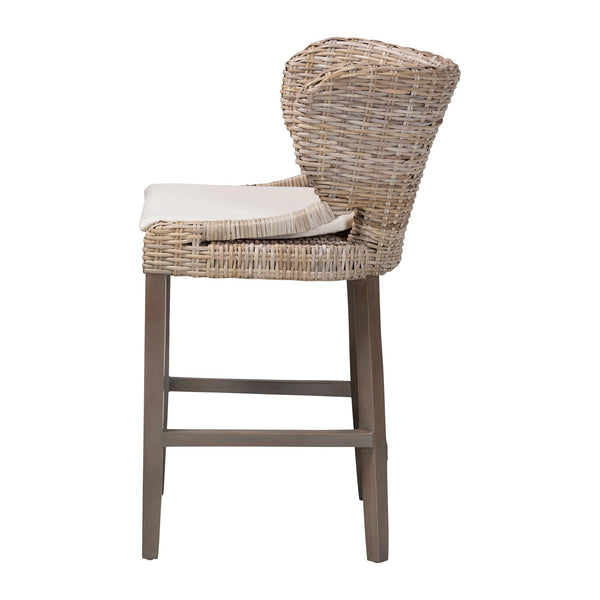 Baxton Studio Bali & Pari Niesha Handwoven Rattan Counter Stool Mahogany Frame with Cushion MD-39928-Luca Grey/NT Rattan-Cushion-CS
