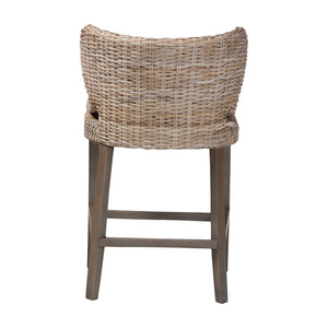 Baxton Studio Bali & Pari Niesha Handwoven Rattan Counter Stool Mahogany Frame with Cushion MD-39928-Luca Grey/NT Rattan-Cushion-CS