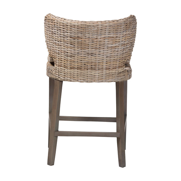 Baxton Studio Bali & Pari Niesha Handwoven Rattan Counter Stool Mahogany Frame with Cushion MD-39928-Luca Grey/NT Rattan-Cushion-CS