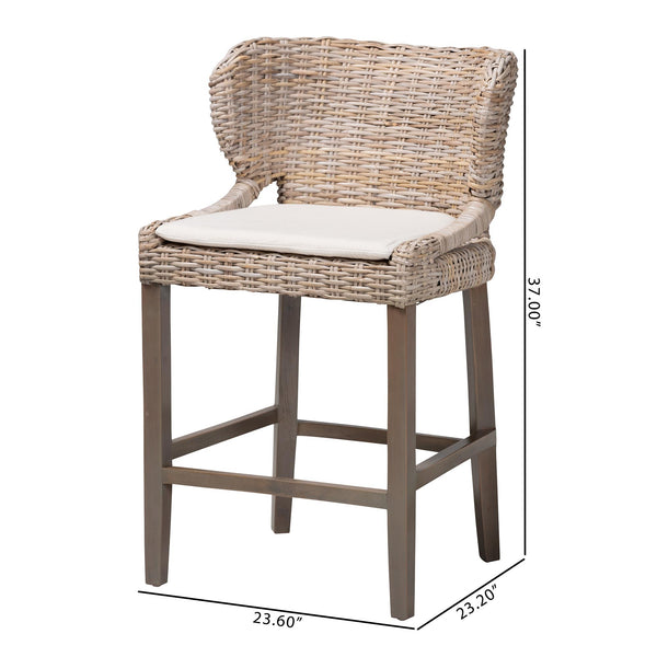 Baxton Studio Bali & Pari Niesha Handwoven Rattan Counter Stool Mahogany Frame with Cushion MD-39928-Luca Grey/NT Rattan-Cushion-CS
