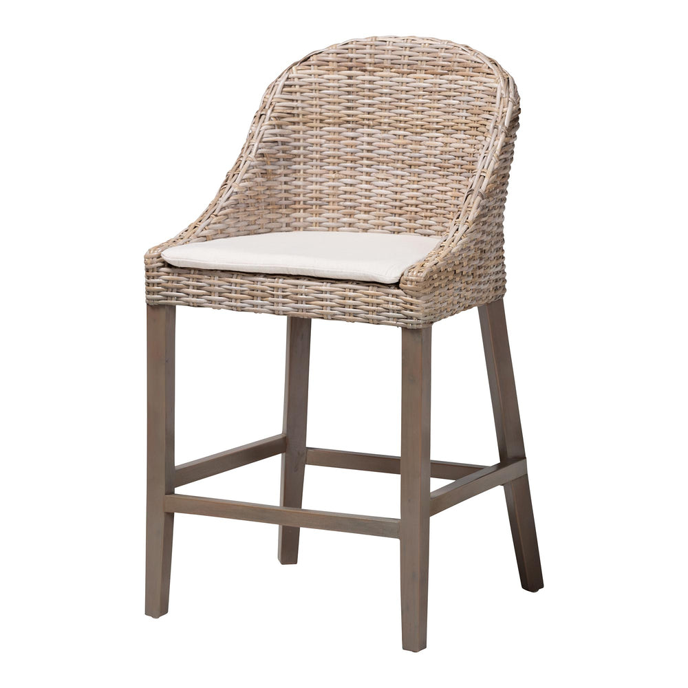 Baxton Studio Bali & Pari Lara Handwoven Kubu Rattan Wingback Counter Stool for Kitchen Island MD-39929-Dirgahayu Grey/NT Rattan-Cushion-CS