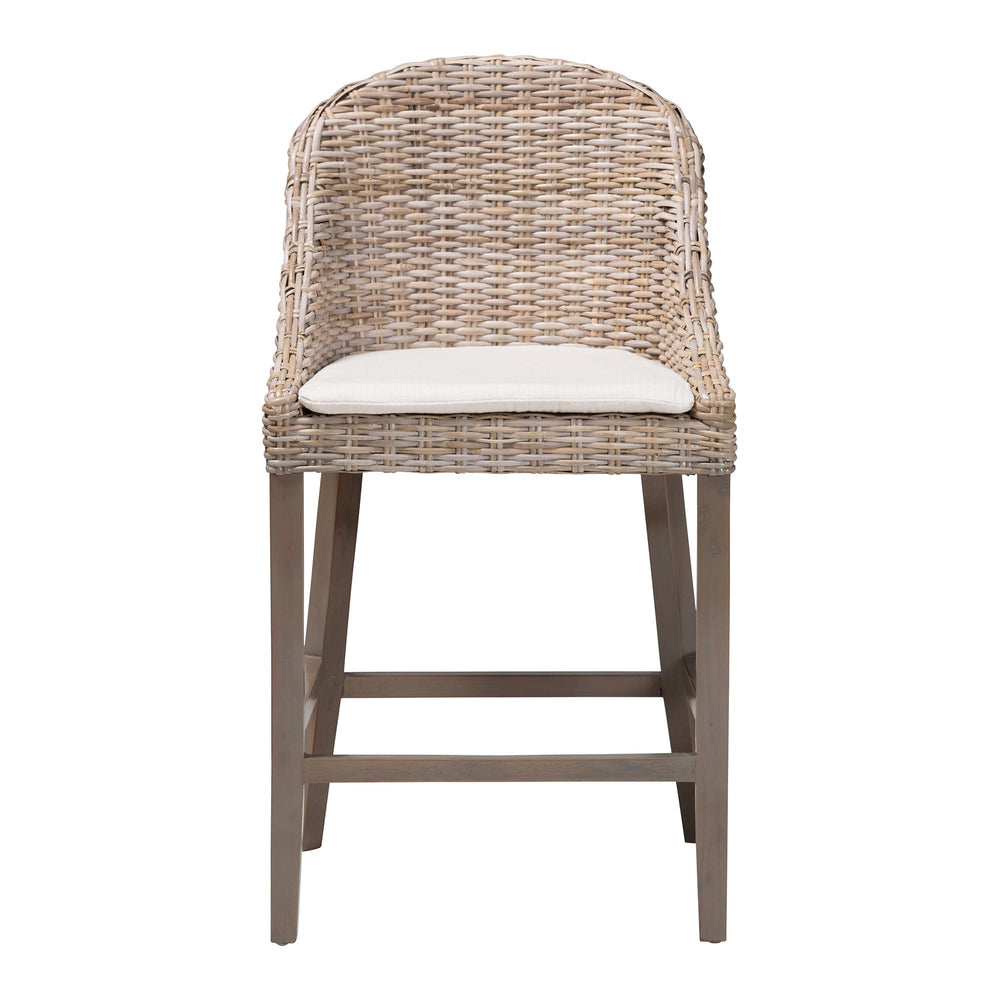 Baxton Studio Bali & Pari Lara Handwoven Kubu Rattan Wingback Counter Stool for Kitchen Island MD-39929-Dirgahayu Grey/NT Rattan-Cushion-CS