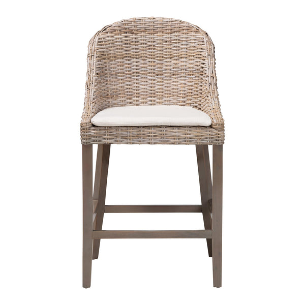 Baxton Studio Bali & Pari Lara Handwoven Kubu Rattan Wingback Counter Stool for Kitchen Island MD-39929-Dirgahayu Grey/NT Rattan-Cushion-CS