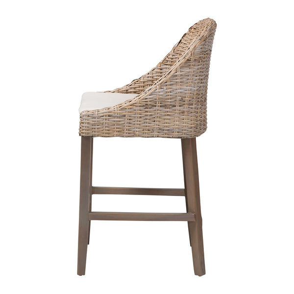 Baxton Studio Bali & Pari Lara Handwoven Kubu Rattan Wingback Counter Stool for Kitchen Island MD-39929-Dirgahayu Grey/NT Rattan-Cushion-CS