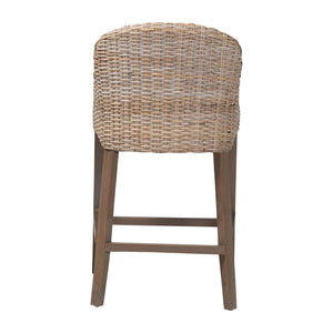 Baxton Studio Bali & Pari Lara Handwoven Kubu Rattan Wingback Counter Stool for Kitchen Island MD-39929-Dirgahayu Grey/NT Rattan-Cushion-CS