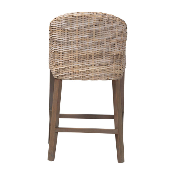 Baxton Studio Bali & Pari Lara Handwoven Kubu Rattan Wingback Counter Stool for Kitchen Island MD-39929-Dirgahayu Grey/NT Rattan-Cushion-CS