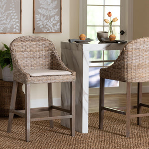 Baxton Studio Bali & Pari Lara Handwoven Kubu Rattan Wingback Counter Stool for Kitchen Island MD-39929-Dirgahayu Grey/NT Rattan-Cushion-CS