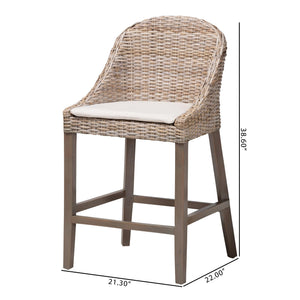Baxton Studio Bali & Pari Lara Handwoven Kubu Rattan Wingback Counter Stool for Kitchen Island MD-39929-Dirgahayu Grey/NT Rattan-Cushion-CS