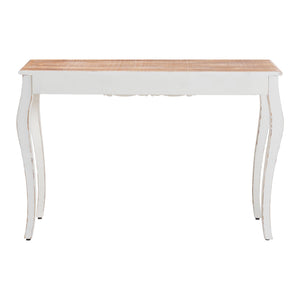 Baxton Studio Baxton Distressed Two-Tone Carved Console Table With Floral Apron, Cabriole Legs For Hallway Decor JY25B006-White/Natural-Wooden-Console Table