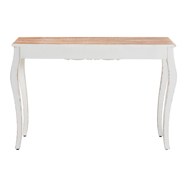 Baxton Studio Baxton Distressed Two-Tone Carved Console Table With Floral Apron, Cabriole Legs For Hallway Decor JY25B006-White/Natural-Wooden-Console Table