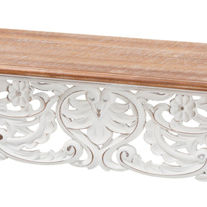 Baxton Studio Baxton Distressed Two-Tone Carved Console Table With Floral Apron, Cabriole Legs For Hallway Decor JY25B006-White/Natural-Wooden-Console Table