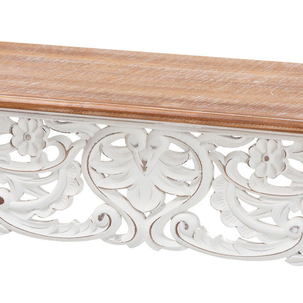 Baxton Studio Baxton Distressed Two-Tone Carved Console Table With Floral Apron, Cabriole Legs For Hallway Decor JY25B006-White/Natural-Wooden-Console Table