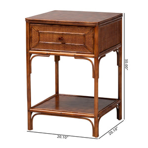 Baxton Studio Bali & Pari Basile Handwoven Rattan End Table with Drawer and Open Shelf for Living Room WS220-Rattan/Tortoise-Side Table