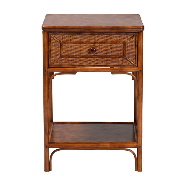 Baxton Studio Bali & Pari Basile Handwoven Rattan End Table with Drawer and Open Shelf for Living Room WS220-Rattan/Tortoise-Side Table