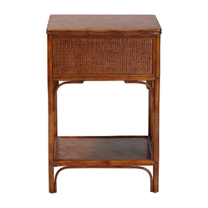 Baxton Studio Bali & Pari Basile Handwoven Rattan End Table with Drawer and Open Shelf for Living Room WS220-Rattan/Tortoise-Side Table