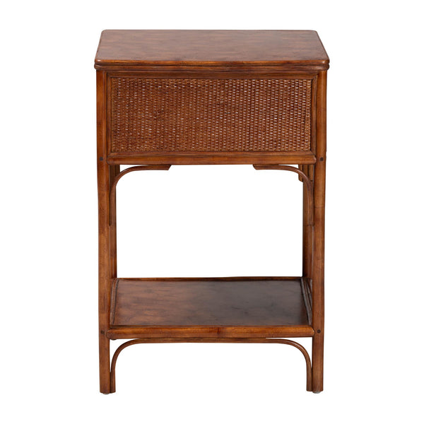 Baxton Studio Bali & Pari Basile Handwoven Rattan End Table with Drawer and Open Shelf for Living Room WS220-Rattan/Tortoise-Side Table