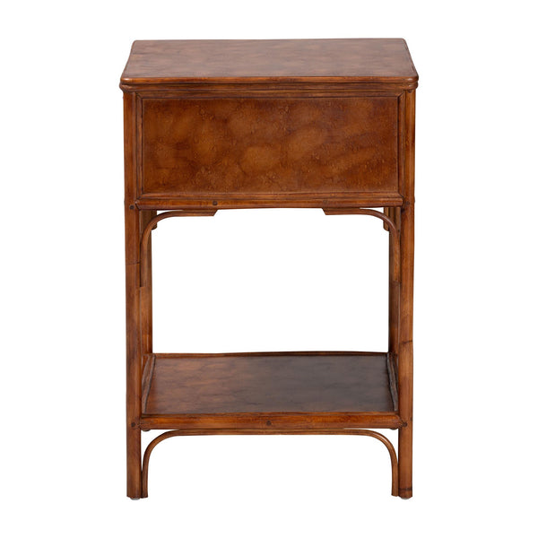 Baxton Studio Bali & Pari Basile Handwoven Rattan End Table with Drawer and Open Shelf for Living Room WS220-Rattan/Tortoise-Side Table