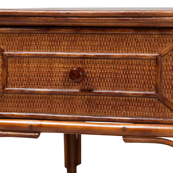 Baxton Studio Bali & Pari Basile Handwoven Rattan End Table with Drawer and Open Shelf for Living Room WS220-Rattan/Tortoise-Side Table