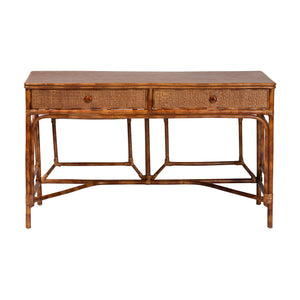Baxton Studio Bali & Pari Basile Handwoven Rattan Writing Desk with Bohemian Open Frame for Home Office WS223-Rattan/Tortoise-Desk