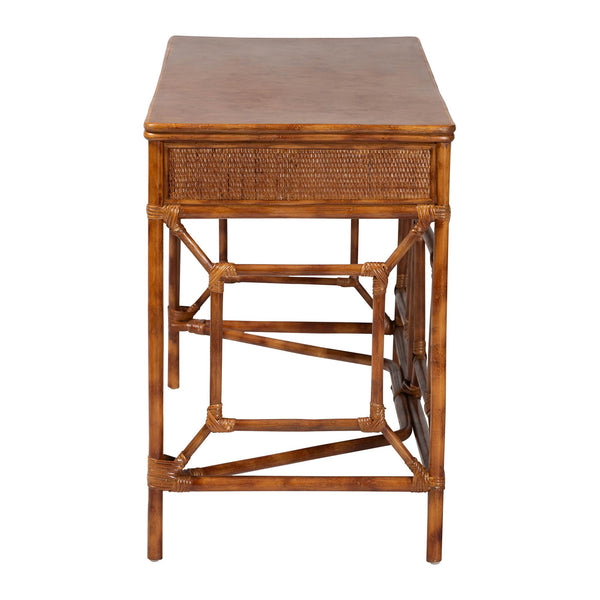 Baxton Studio Bali & Pari Basile Handwoven Rattan Writing Desk with Bohemian Open Frame for Home Office WS223-Rattan/Tortoise-Desk