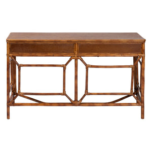 Baxton Studio Bali & Pari Basile Handwoven Rattan Writing Desk with Bohemian Open Frame for Home Office WS223-Rattan/Tortoise-Desk