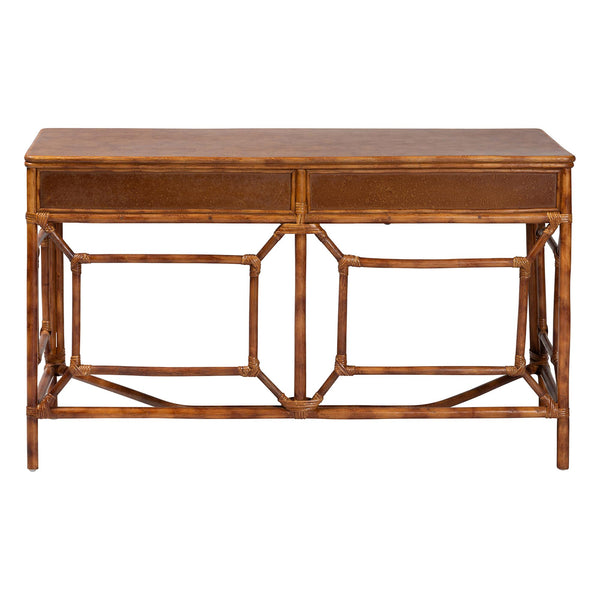 Baxton Studio Bali & Pari Basile Handwoven Rattan Writing Desk with Bohemian Open Frame for Home Office WS223-Rattan/Tortoise-Desk