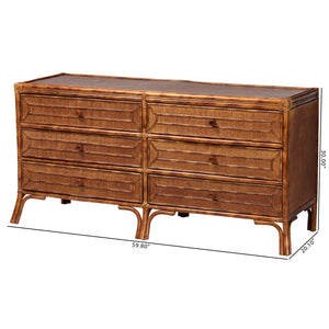 Baxton Studio Bali & Pari Basile Handwoven Rattan 6-drawer Dresser with Bohemian Geometric Detail WS226-Rattan/Tortoise-6DW-Dresser