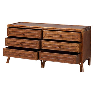 Baxton Studio Bali & Pari Basile Handwoven Rattan 6-drawer Dresser with Bohemian Geometric Detail WS226-Rattan/Tortoise-6DW-Dresser