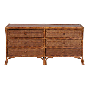 Baxton Studio Bali & Pari Basile Handwoven Rattan 6-drawer Dresser with Bohemian Geometric Detail WS226-Rattan/Tortoise-6DW-Dresser