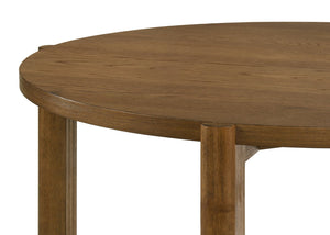 English Elm Andreo Mid-century Round Walnut Dining Set Seats Four with Upholstered Gray Chairs B2749S00362