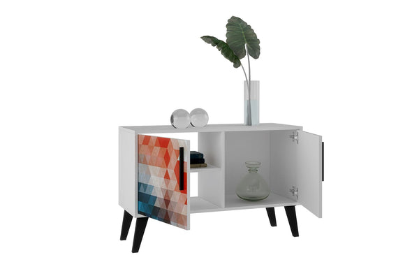 Manhattan Comfort Amsterdam Mid-Century Modern Cabinet Multi Color Red and Blue 144AMC183