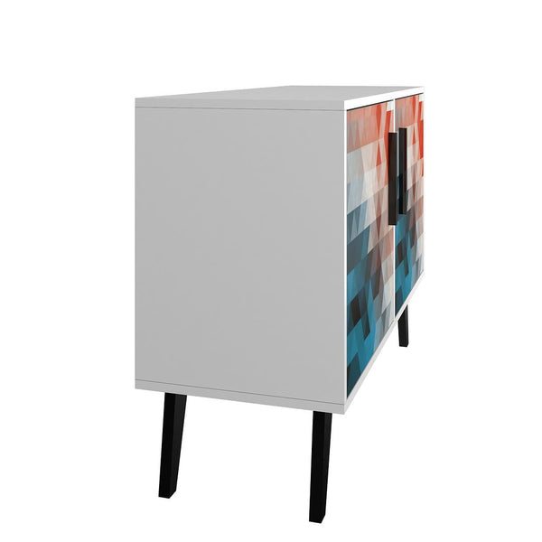 Manhattan Comfort Amsterdam Mid-Century Modern Cabinet Multi Color Red and Blue 144AMC183