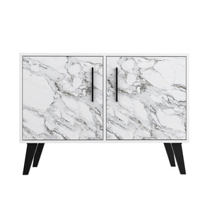 Manhattan Comfort Amsterdam Mid-Century Modern Cabinet White Marble 144AMC208