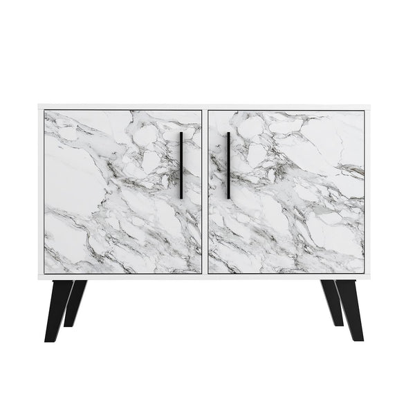 Manhattan Comfort Amsterdam Mid-Century Modern Cabinet White Marble 144AMC208