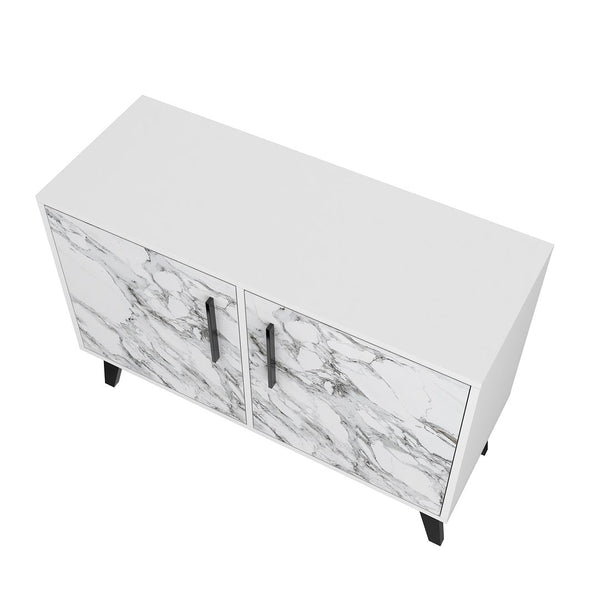 Manhattan Comfort Amsterdam Mid-Century Modern Cabinet White Marble 144AMC208