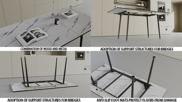 English Elm 47"-63" Extendable Mdf Dining Table Set with Pu Cushioned Chairs and Black Metal Legs W2189S00923