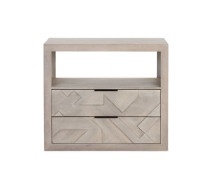 Sunpan Lisboa Nightstand - Unique Handcrafted Light Grey Mango Wood Nightstand with Intricate Drawers & Shelf