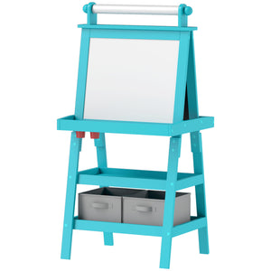 English Elm Qaba Double-Sided Kids Easel with Paper Roll, Magnetic Whiteboard & Chalkboard, Storage Tray Fun Blue W2225P229711