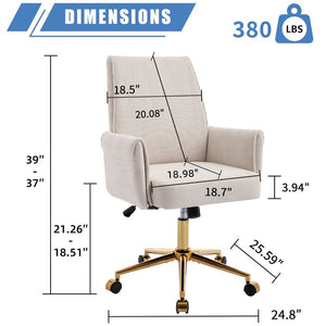 English Elm Mid-back Striped Fabric Office Chair with Gold Base Ergonomic Memory Foam Lumbar White W2311P420440