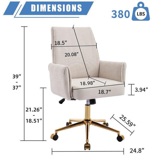 English Elm Mid-back Striped Fabric Office Chair with Gold Base Ergonomic Memory Foam Lumbar White W2311P420440