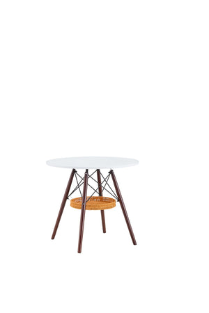 English Elm 31.5-inch Round Dining Table Solid Legs Woven Basket Storage Compact Modern Minimalist Walnut,White W1151P431131