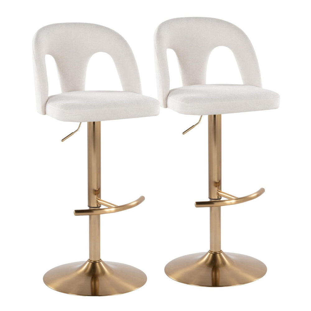 English Elm Adjustable Swivel Barstools Set of 2 White Fabric Padded Seats Chrome Base B202S01950