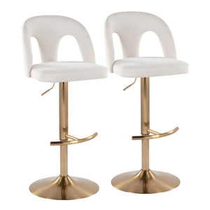 English Elm Adjustable Swivel Barstools Set of 2 White Fabric Padded Seats Chrome Base B202S01950
