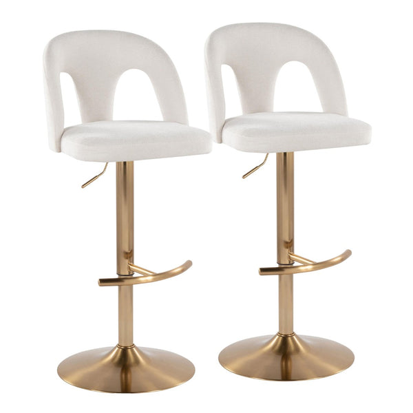 English Elm Adjustable Swivel Barstools Set of 2 White Fabric Padded Seats Chrome Base B202S01950