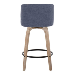 English Elm 26" Swivel Counterstools Whitewashed Wood Blue Upholstered Seat Set of 2 for Kitchen B202S00400