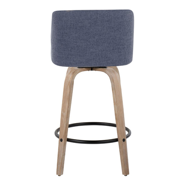 English Elm 26" Swivel Counterstools Whitewashed Wood Blue Upholstered Seat Set of 2 for Kitchen B202S00400