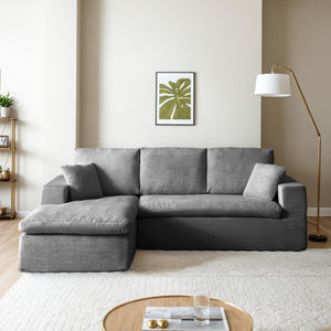 English Elm 102" Cloud Sectional Couch L-Shape Chaise Grey Corduroy Sofa — Chesterfield Tufted Design, Durable Frame, 1000 lb Capacity W1117S00121