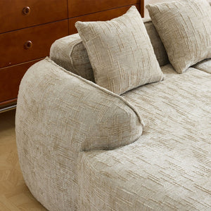 English Elm Beige Chenille L-shaped Sectional Sofa with Chaise Deep Seating and Curved Armrests Light Khaki W3612S00029