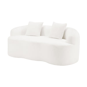 English Elm White Curved Loveseat Sofa — Cream Compact 2-Pillow No-Assembly Couch, Ergonomic Foam & Spring Comfort W3612P332124